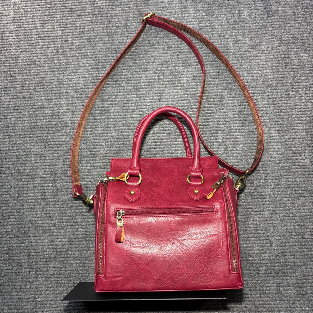 Cobbler Legend Red/Pink Leather Satchel Crossbody Bag Handbag Brass Hardware